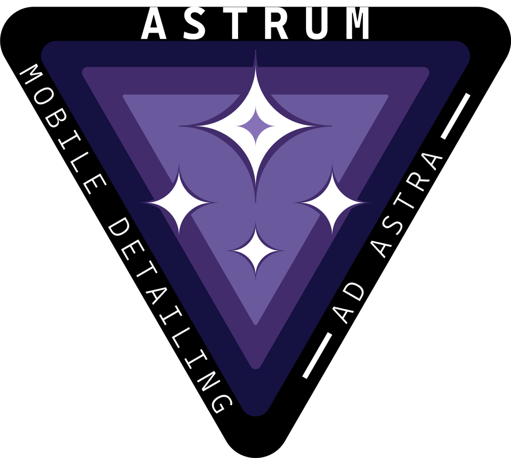 Astrum Mobile Detailing logo: purple triangle with four white stars, text "ASTRUM" and "AD ASTRA".
