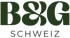 Dunkelgrünes B&G SCHWEIZ Logo auf dunkelgrünem Hintergrund.