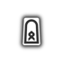 Schwarzes Symbol mit einem Torrahmen und einem stilisierten Band in der Mitte.