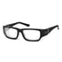 Schwarze Zeno-Brille mit rechteckigen Gläsern und dem Zeno-Logo auf dem Bügel.