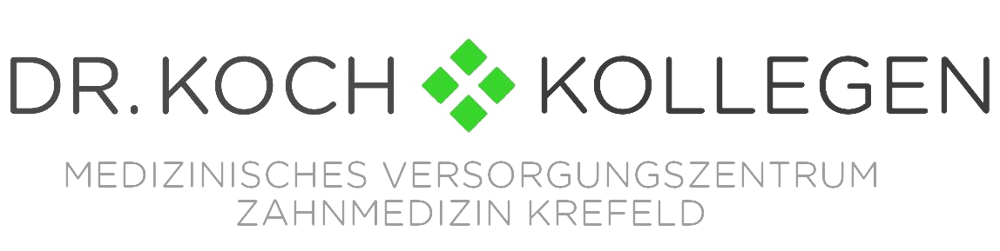 Logo: DR. KOCH + KOLLEGEN, MEDIZINISCHES VERSORGUNGSZENTRUM ZAHNMEDIZIN KREFELD mit grünem Kreuzsymbol.