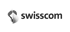 Logo von Swisscom mit stilisiertem weißen und grauen S-förmigen Symbol und dem Wort "swisscom".