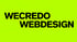 Schwarzer Text "WECREDO WEBDESIGN" auf leuchtend grünem Hintergrund.
