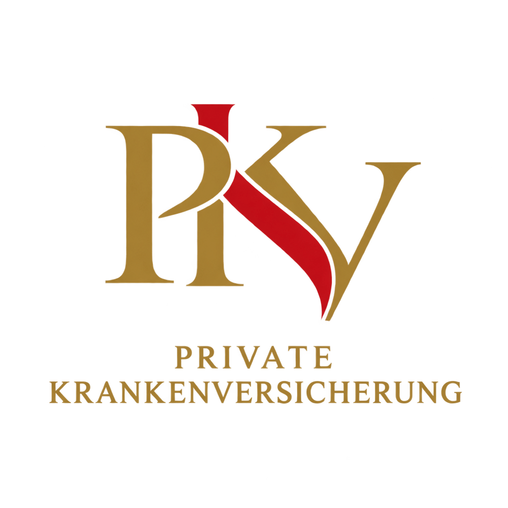 Logo der PKV Private Krankenversicherung mit den verschlungenen Buchstaben P, K und V in Gold und Rot.