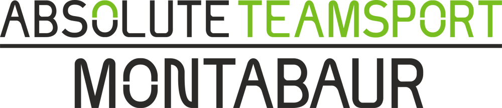 Logo: ABSOLUTE TEAMSPORT MONTABAUR, mit "TEAMSPO" in leuchtendem Grün und dem Rest in Dunkelgrau.