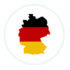 Umrisskarte Deutschlands in den Farben der deutschen Flagge.