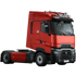 Roter Renault Trucks T Lastwagen von vorne und von der Seite.