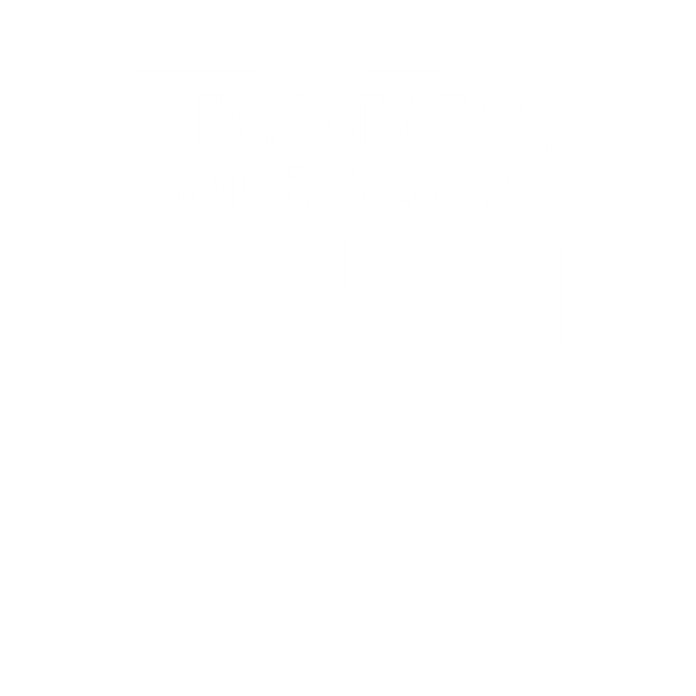 Wappen des F.C. Rot-Weiss Moers 26 e.V. mit vier Feldern und Text "F.C. ROT-WEISS MOERS 26 e.V."