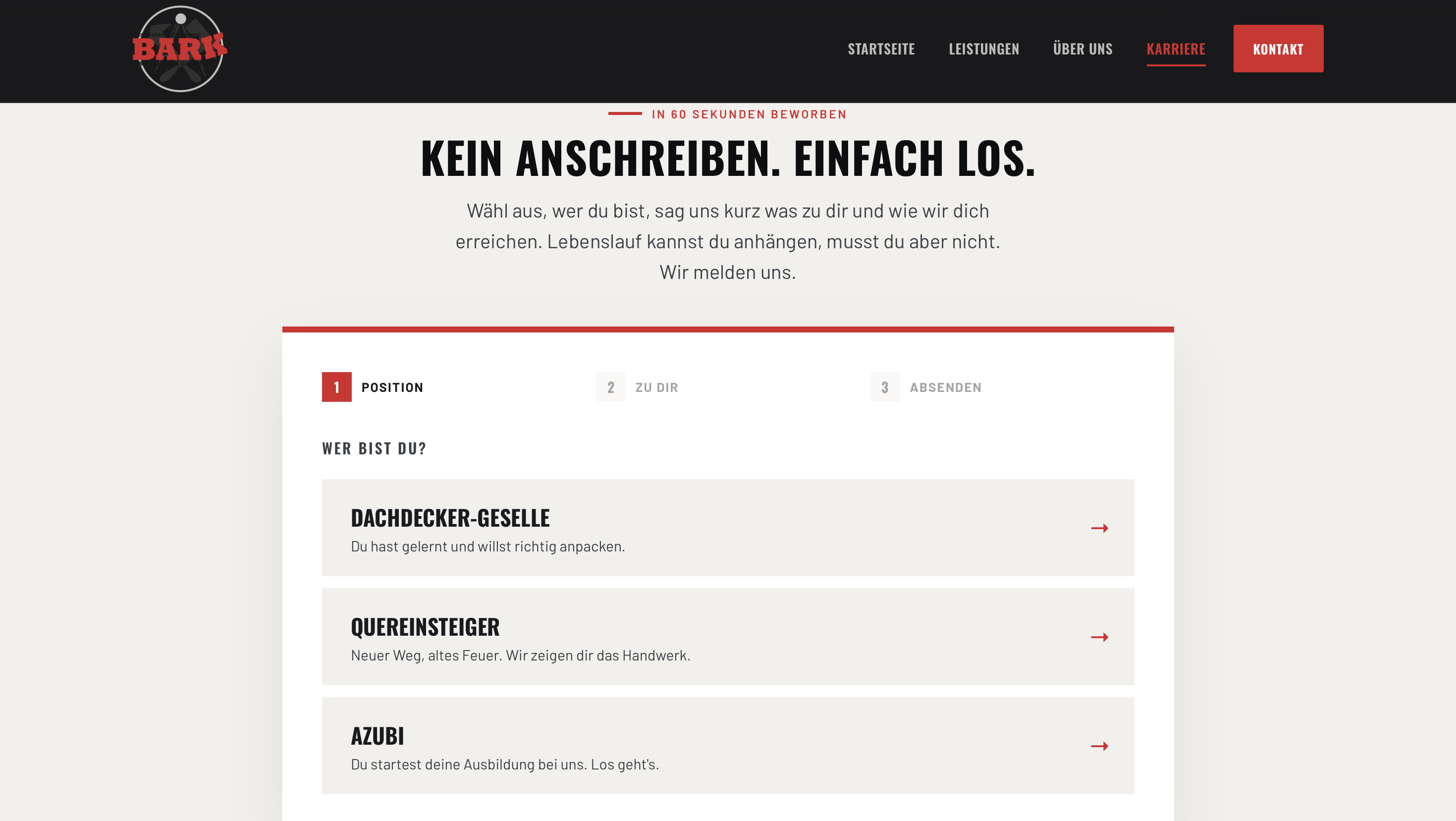 Karriereseite mit direktem Bewerbungstool