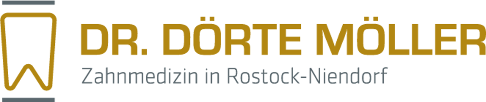 Logo: "DR. DÖRTE MÖLLER Zahnmedizin in Rostock-Niendorf" mit Zahn-Symbol.