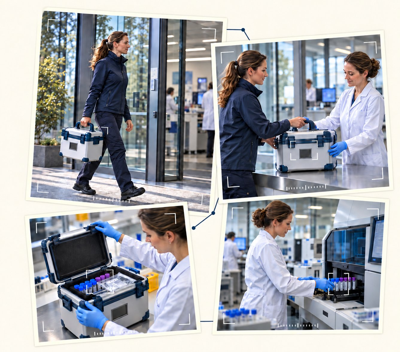 Medizintechnik-Kurier bei Abholung und Übergabe einer Transportbox