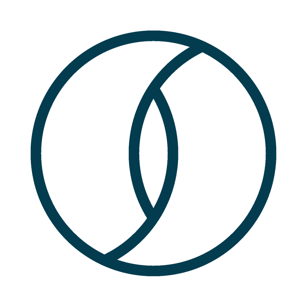 Zwei sich überlappende dunkelblaue Kreise auf dunkelgrünem Hintergrund.