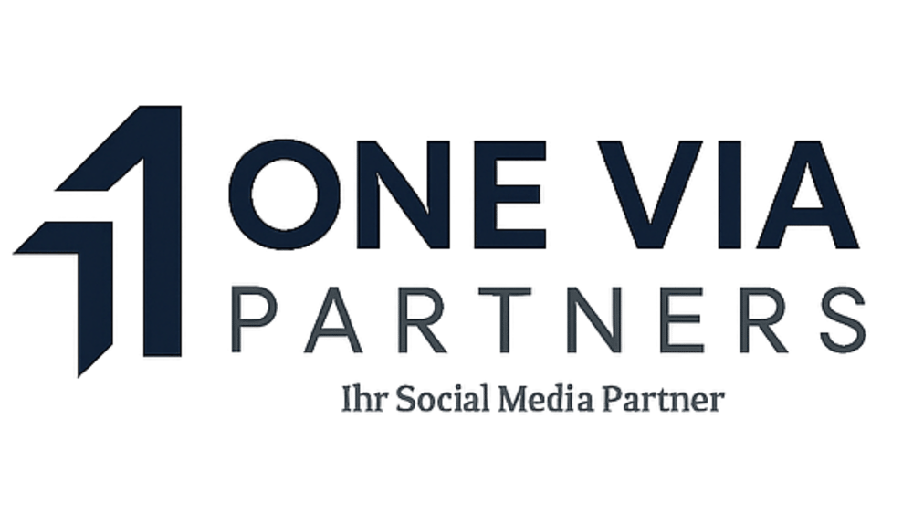 Logo „1 ONE VIA PARTNERS Ihr Social Media Partner“ auf dunklem Hintergrund.