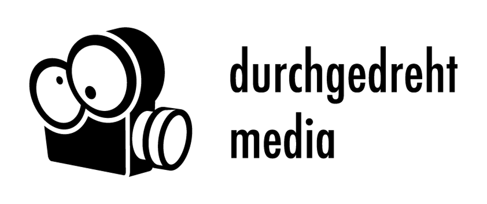 Grüner Hintergrund mit weißer Filmkamera und dem Text "durchgedreht media".