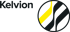 Kelvion Logo: Schwarzer Schriftzug mit kreisförmigem Symbol aus gelben und schwarzen geschwungenen Linien.