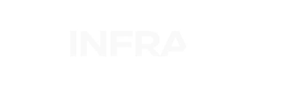 Weißer "INFRAX"-Schriftzug auf dunkelgrünem Hintergrund. Das "X" ist größer und schräg.