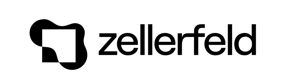 Schwarzes "zellerfeld" Logo mit stilisiertem Buchstaben "z" in einem Quadrat, auf dunkelgrünem Hintergrund.