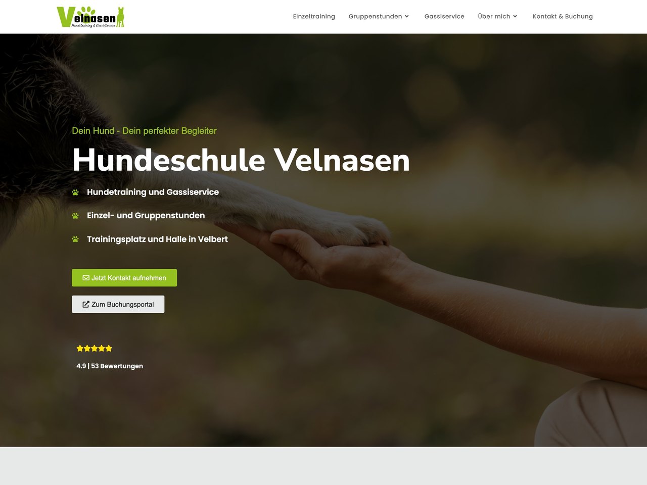 Webseite der Hundeschule Velnasen