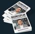 Stapel von Businessplan-Büchern mit einem lächelnden Mann auf dem Cover und dem Titel "BUSINESSPLAN".