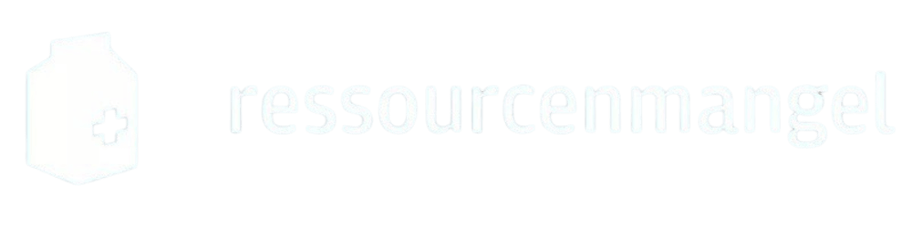 Weißes Milchkarton-Symbol mit grünem Kreuz und Text "ressourcenmangel" auf grünem Hintergrund.