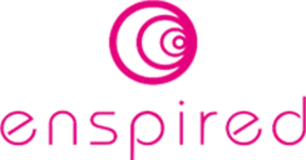 Enspired Logo mit pinkem, konzentrischem Kreis-Symbol über dem Schriftzug "enspired".