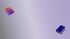 Zwei schwebende Notizbücher, eines violett-orange, das andere dunkelblau, auf einem violetten Hintergrund.