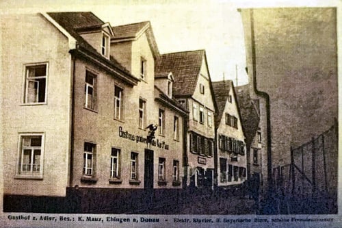 Historische Postkarte des Gasthofs zum Adler in Ehingen