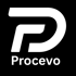 Weißes stilisiertes "PD"-Logo über dem Wort "PROCEVO" auf schwarzem Hintergrund.