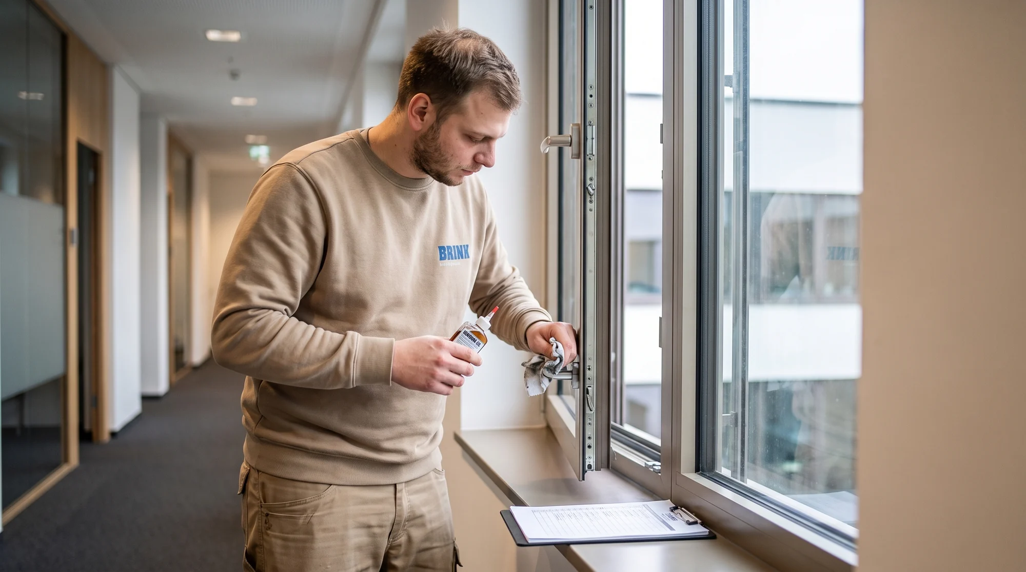 Neue Fensterdichtung wird in die Nut eines weißen Holzfensters eingezogen