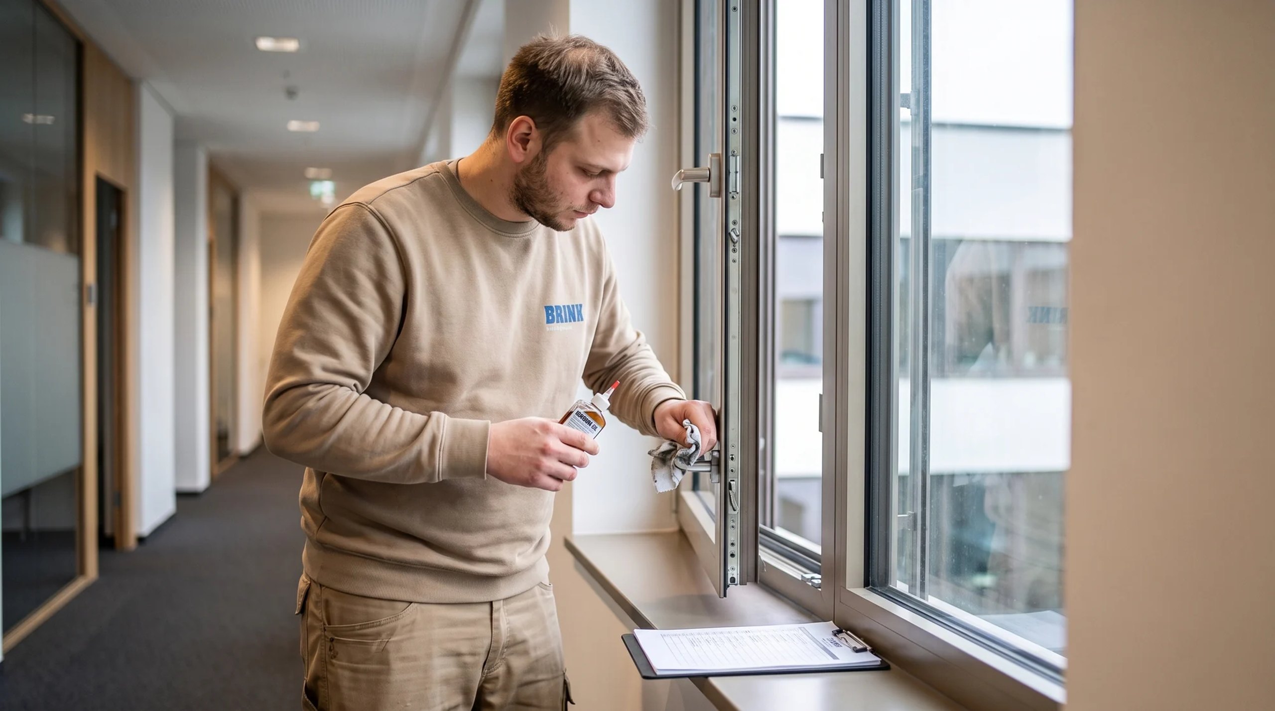 Neue Fensterdichtung wird in die Nut eines weißen Holzfensters eingezogen