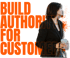 Woman in a black blazer holding a gray travel mug, looking right, with "BUILD AUTHORITY FOR INVESTORS" text.