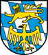 Wappen mit blau-weißem Rautenmuster, einem goldenen Löwen oben und einem goldenen Adler unten.