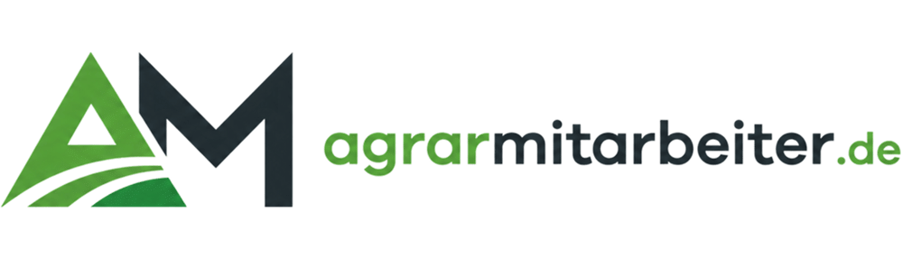 Logo mit grünen Buchstaben "AM" und dem Text "agrarmitarbeiter.de" in Grün und Dunkelgrau.