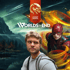 Man with backpack in foreground, The Flash in background, and a banner with "Legend Haven" and "Worlds Without End" text.