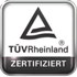 TÜV Rheinland ZERTIFIZIERT Logo in einem silbernen Rahmen.
