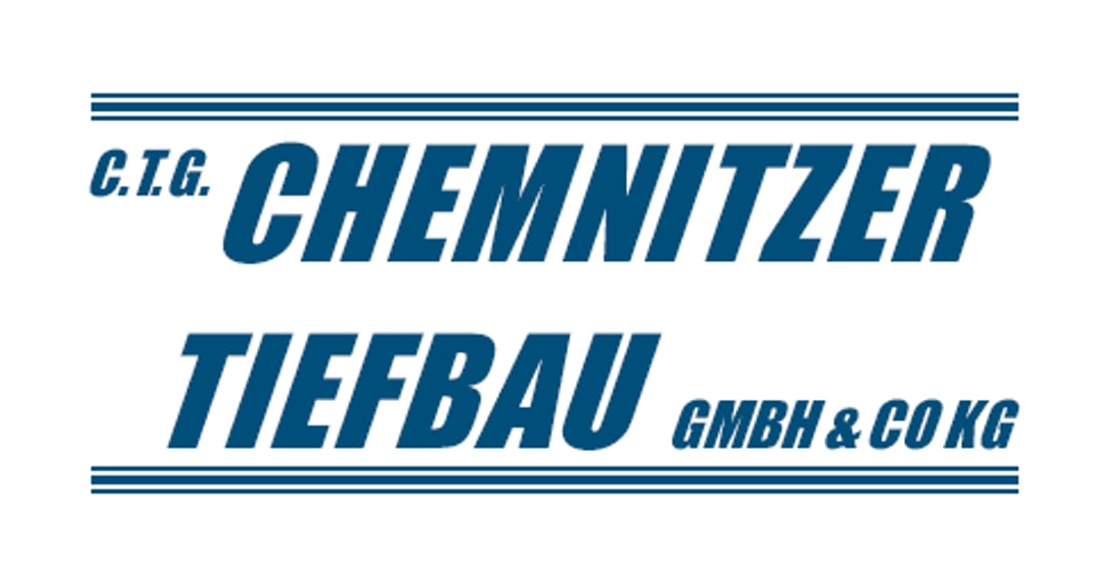 Logo von C.I.G. Chemnitzer Tiefbau GmbH & Co KG in Blau auf Weiß, mit horizontalen Linien.