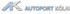 AK AUTOPORT KÖLN Logo, blau und weiß auf dunklem Hintergrund mit Spiegelung.