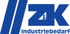 Z&K Industriebedarf Logo: Zwei blaue, vertikale Balken links, "Z&K" mit Ampersand, darunter "Industriebedarf".