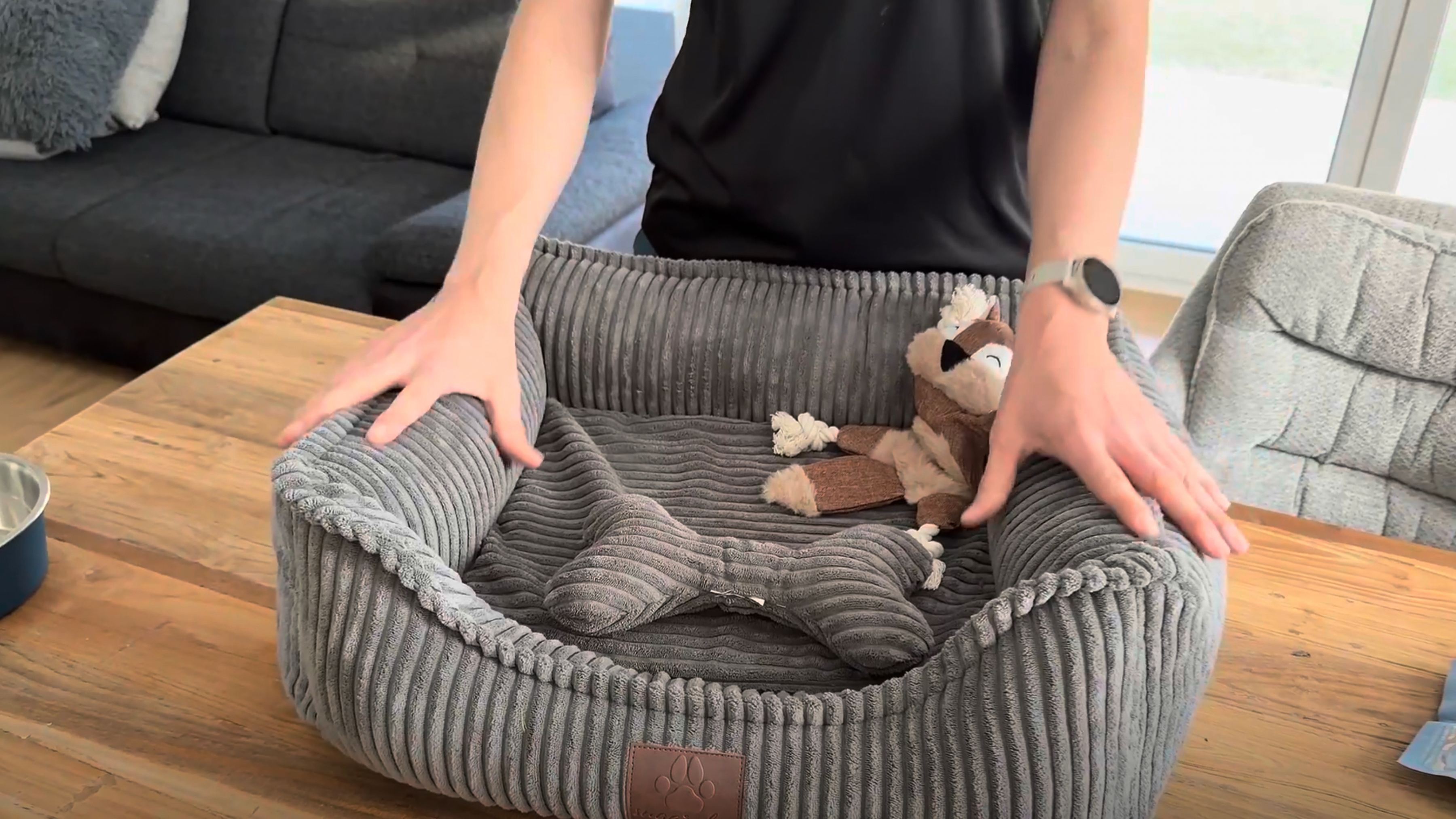 Hundebett mit Spielzeug als Teil der Grundausstattung