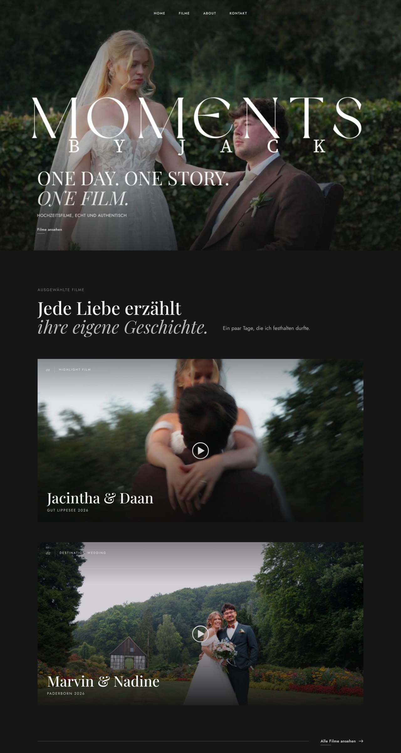 Moments by Jack website, first three screens
