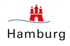 Das Logo der Stadt Hamburg zeigt einen roten Turm mit drei Sternen und ein blaues Wellenband über dem schwarzen Wort "Hamburg".