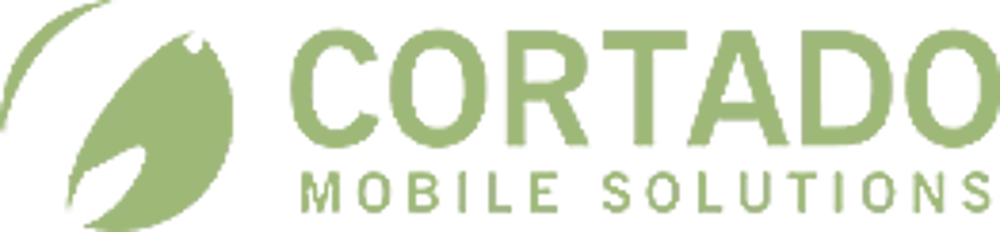 Logo von Cortado Mobile Solutions mit einem stilisierten Blatt- oder Kaffeebohnensymbol links.