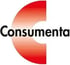 Rot-oranges C-förmiges Logo mit dem schwarzen Text "Consumenta".