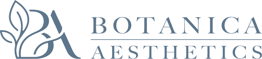 Logo von Botanica Aesthetics mit den geschwungenen Initialen BA und einem Blatt-Element auf schwarzem Hintergrund.
