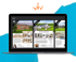 Laptop displaying three "Just Listed" real estate flyers with house images and property details.