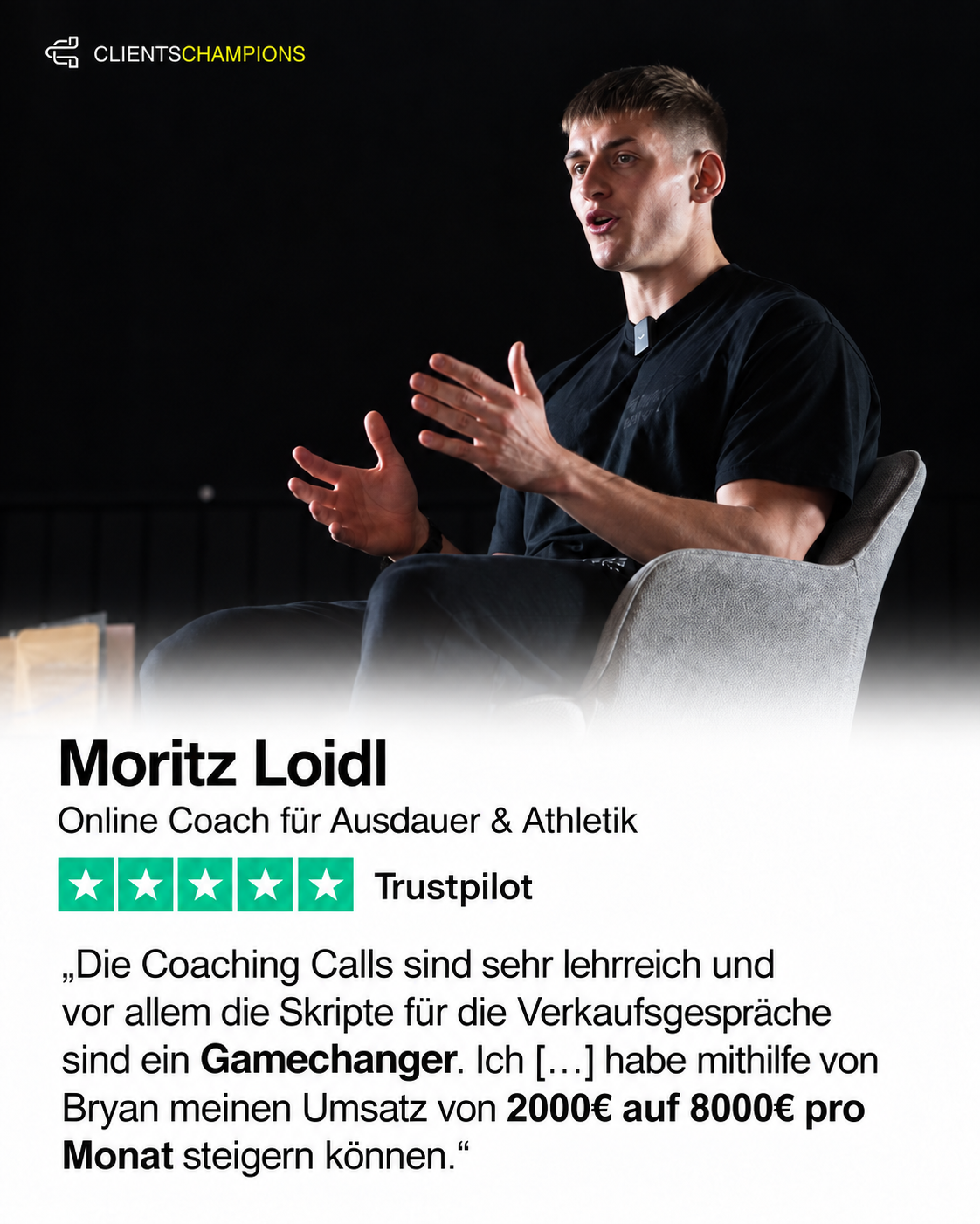 Kundenbewertung von Moritz Loidl mit Porträt und fünf Sternen