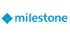 Blaues Milestone Logo mit einer Raute auf schwarzem Hintergrund.