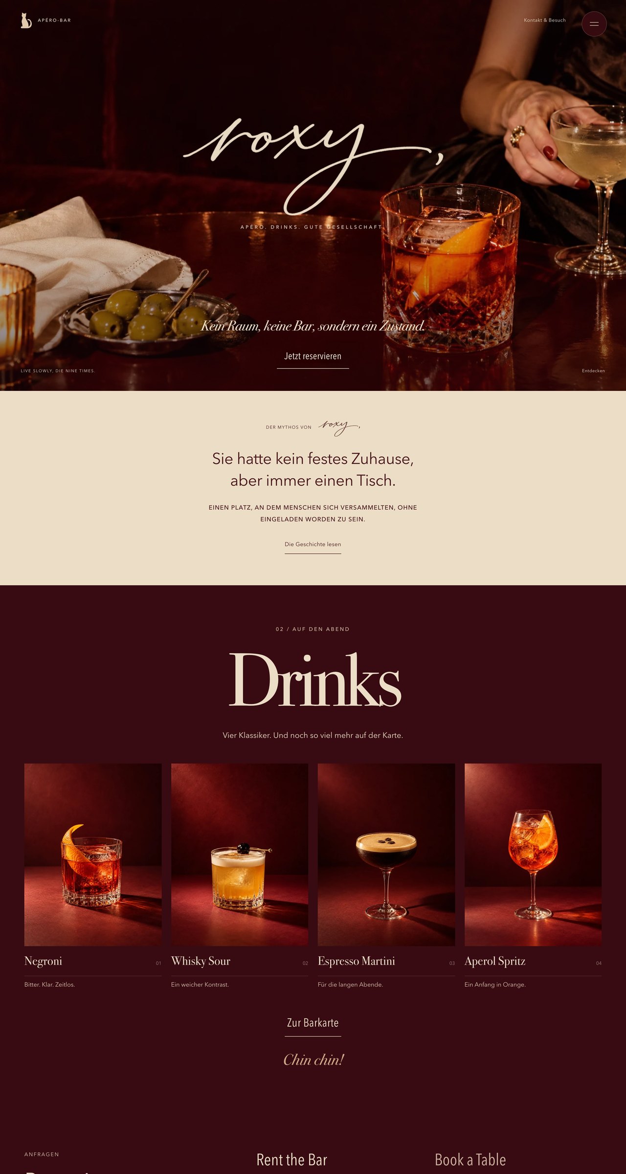 Roxy Apéro website, first three screens