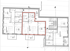 Architektonischer Grundriss mit 3 Wohnungen, Treppenhaus und markiertem Gang.
