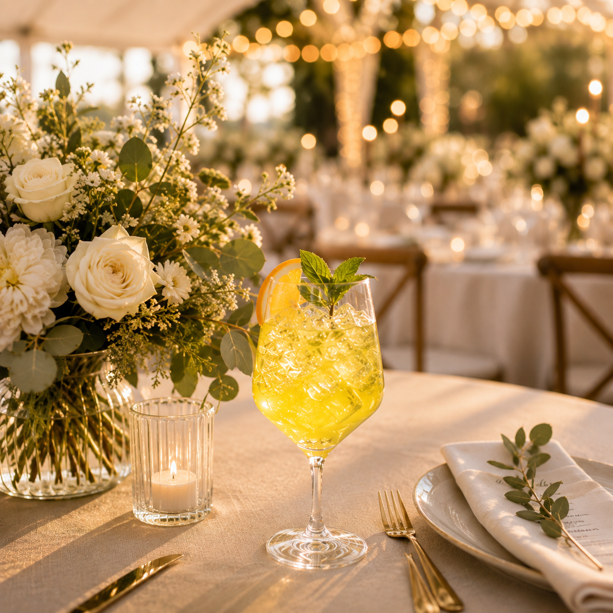 Gedeckter Tisch an einer Hochzeit